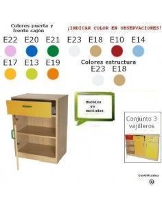 mueble vajillero MOBEDUC para colegios con cajón y puerta en haya