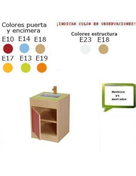 fregadero infantil MOBEDUC para colegios con estantes