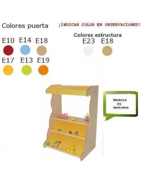 supermercado infantil MOBEDUC con baldas y techo para colegios