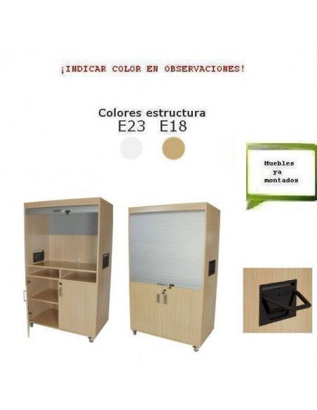 mueble televisión y vídeo MOBEDUC con persiana para colegios