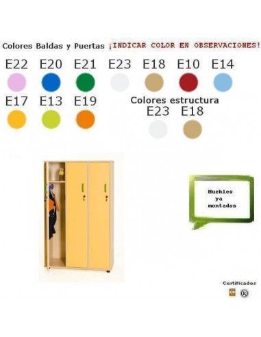 taquilla de madera MOBEDUC con 3 puertas para colegios