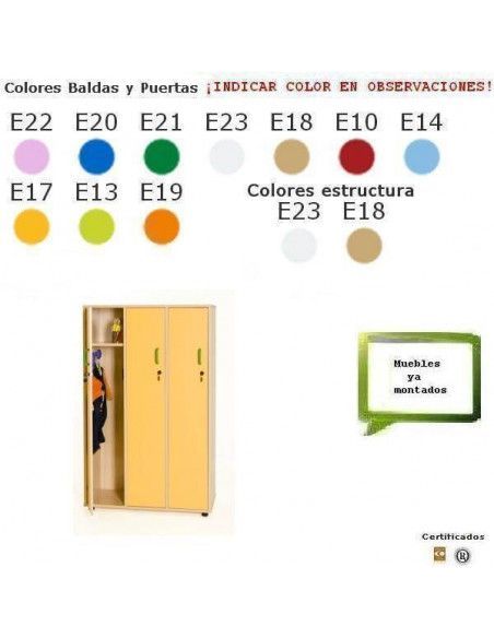 taquilla de madera MOBEDUC con 3 puertas para colegios