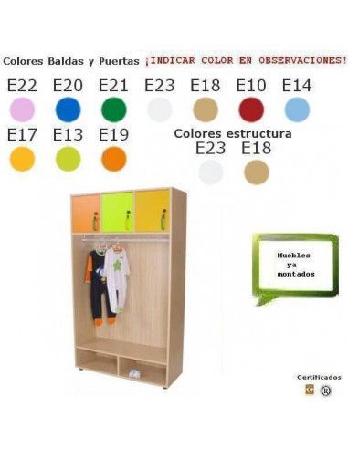 armario perchero MOBEDUC guarderías con puertas madera