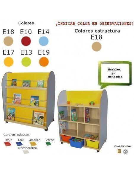 mueble expositor de libros infantil MOBEDUC con cubetas escolares