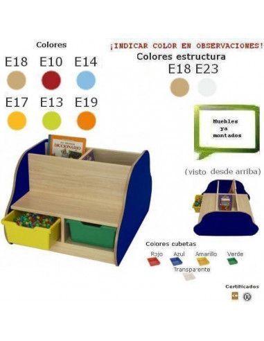 banco con librería MOBEDUC doble cara para 4 niños en haya