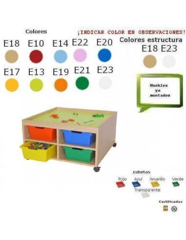mesa de juegos MOBEDUC con cubetas para colegios infantiles