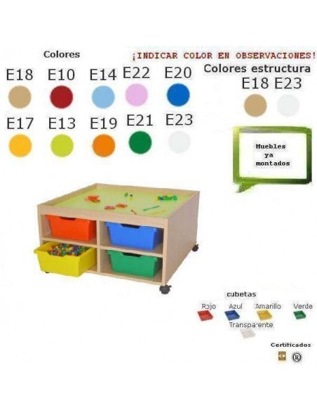 mesa de juegos MOBEDUC con cubetas para colegios infantiles
