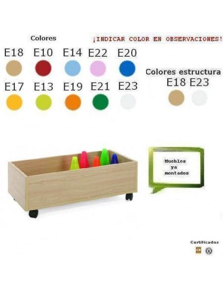 mueble de almacenamiento para colegios MOBEDUC con ruedas en haya