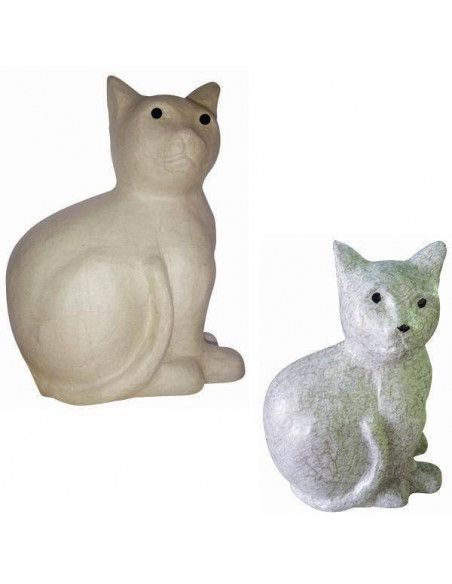 FIGURA DE PAPEL MACHE GATO SENTADO TAMAÑO MEDIANO