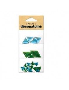 ADORNOS PARA VINTAGE Y MANUALIDADES 3 BOLSAS CON ADORNOS TRIANGULARES EN VERDE Y AZUL