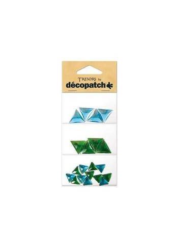 ADORNOS PARA VINTAGE Y MANUALIDADES 3 BOLSAS CON ADORNOS TRIANGULARES EN VERDE Y AZUL