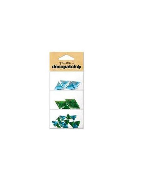 ADORNOS PARA VINTAGE Y MANUALIDADES 3 BOLSAS CON ADORNOS TRIANGULARES EN VERDE Y AZUL