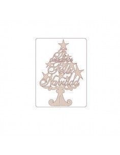 Silueta de árbol Feliz Navidad Dayka en madera de chopo