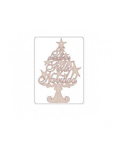 Silueta de árbol Feliz Navidad Dayka en madera de chopo