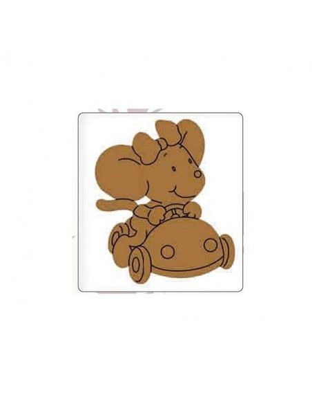 figura de madera ratona en coche Dayka para decorar