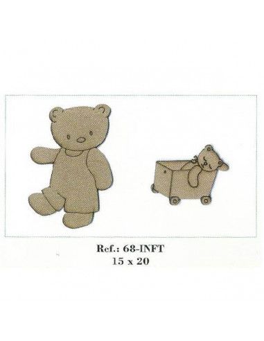 Figura de madera oso con carro Dayka para manualidades