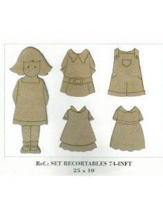 Figura de madera muñeca recortable Dayka con vestiditos