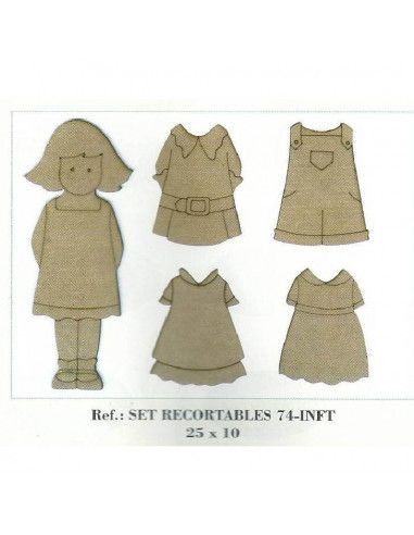 Figura de madera muñeca recortable Dayka con vestiditos