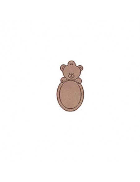 Figura de madera osito con cartel oval para colgar Dayka