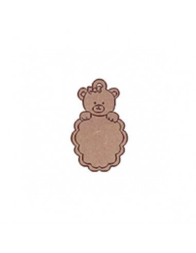 Figura de madera osito con cartel vertical con ondas para colgar Dayka