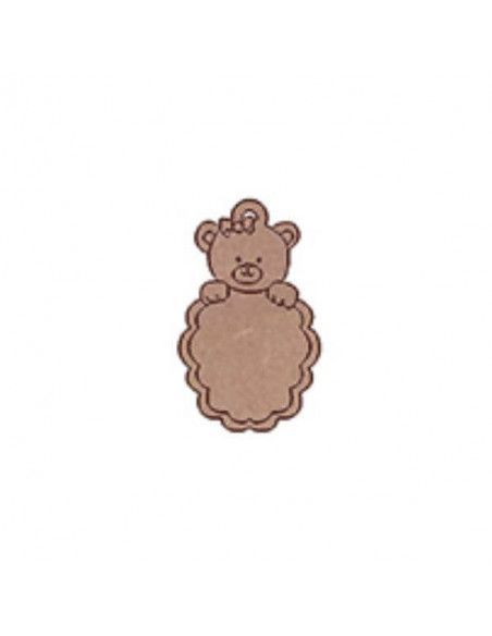 Figura de madera osito con cartel vertical con ondas para colgar Dayka