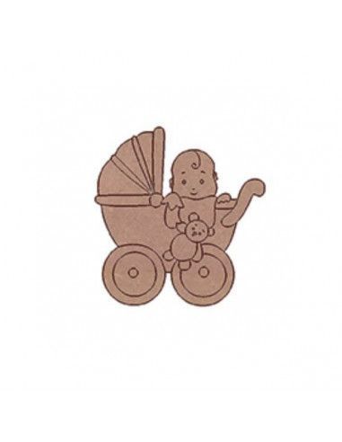 Figura madera bebé en carrito Dayka manualidades