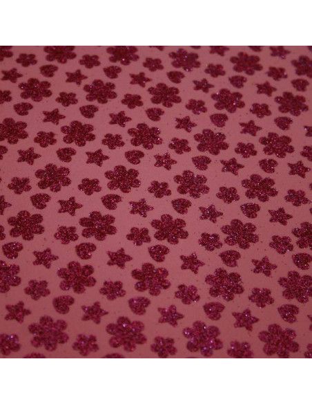 LAMINA DE GOMA EVA ESTAMPADA CON PURPURINA 40X60 FLORES ROSA Y FUCSIA