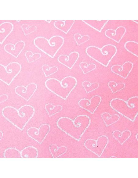 LAMINA DE GOMA EVA ESTAMPADA CON PURPURINA 40X60 ROSA CON PLATA CORAZONES