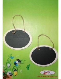 MINI PIZARRAS DE MADERA OVALADAS CON CUERDA PARA COLGAR