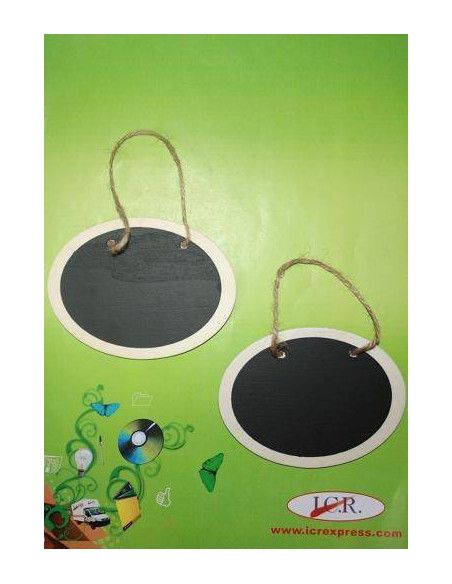MINI PIZARRAS DE MADERA OVALADAS CON CUERDA PARA COLGAR