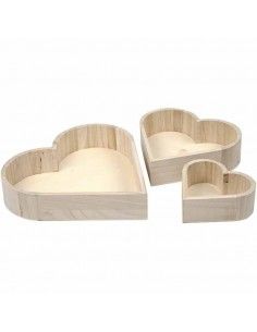 CUENCOS DE MADERA EN FORMA DE CORAZON 3 UNDS
