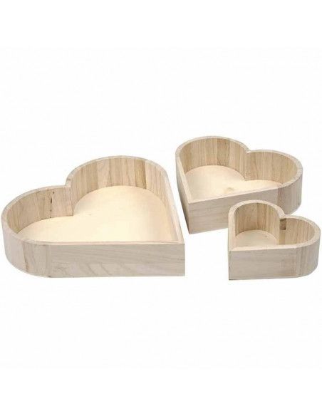 CUENCOS DE MADERA EN FORMA DE CORAZON 3 UNDS