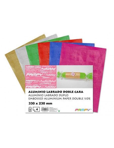 PACK DE 4 LAMINAS  PAPEL ALUMINIO LABRADO  4 H 23 x 33CM