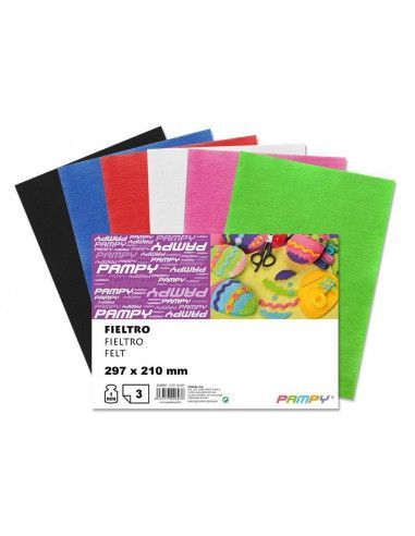 PACK DE 3 LAMINAS DE FIELTRO 297X210 1MM ESPESOR 3 COLORES