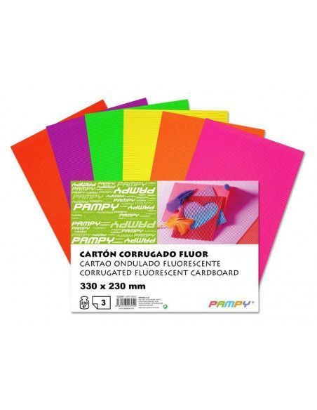 LAMINAS CARTULINA CORRUGADA FLUOR 3 H 23 X 33CM