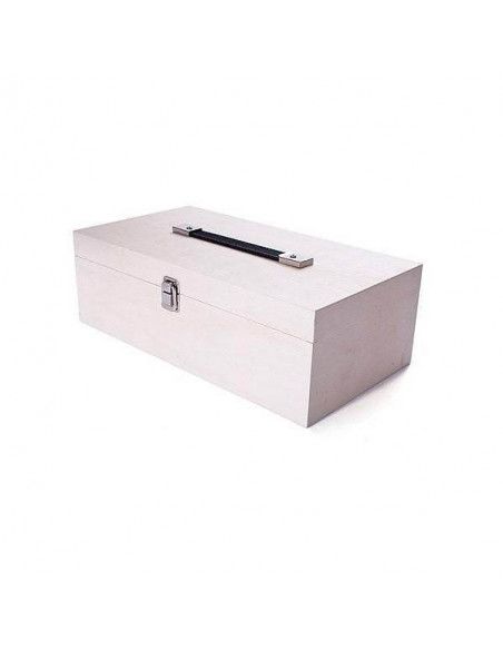 Caja madera para pinturas con asa 38x12x10cm.