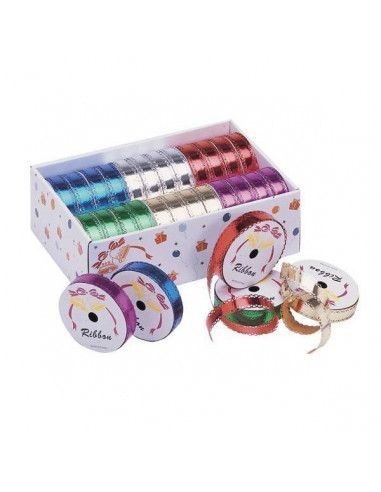 CINTAS PARA REGALO DE 18MMX10 METROS COLORES METALIZADOS CON BORDE TROQUELADO
