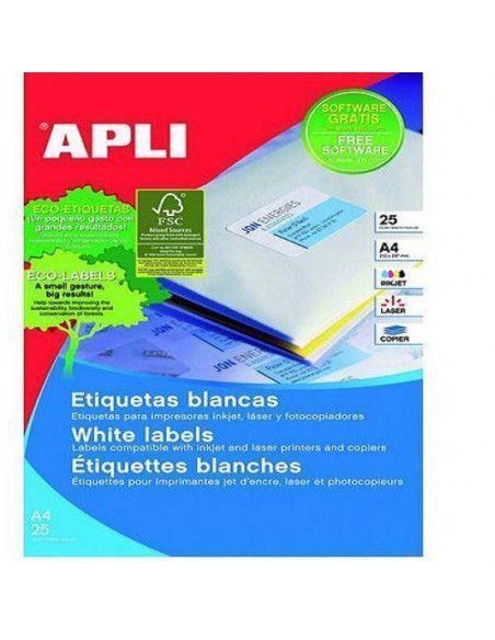 Etiqueta láser APLI pack de 25 hojas A4 adhesivas permanentes