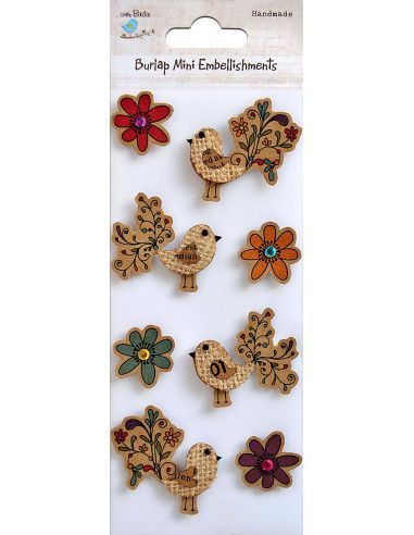 BURLAP  KRAFT PRINTED LONG FEATHER BIRDS  FLOWERS 8 UNDS
