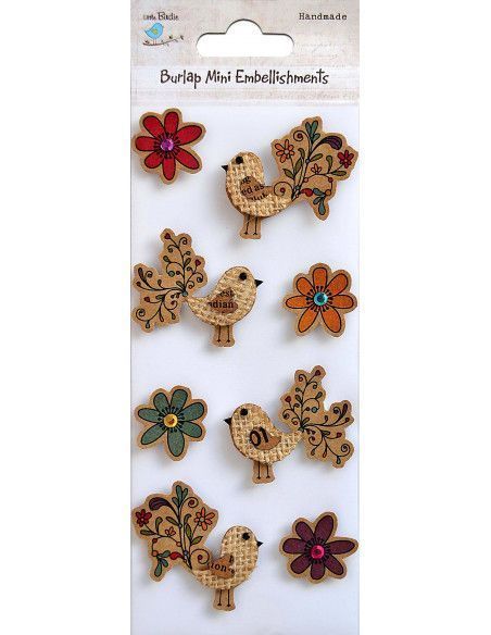 BURLAP  KRAFT PRINTED LONG FEATHER BIRDS  FLOWERS 8 UNDS