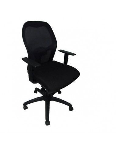 SILLA OPERATIVA JORQUERA RESPALDO DE MALLA NEGRA  EN TEJIDO BALI COLOR NEGRO CON TRASLAK