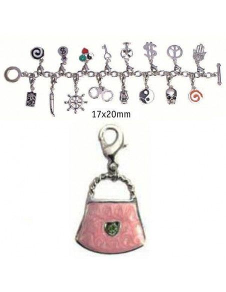 CHARMS CON CIERRE DE COLOR PLATA BLISTER 2 UND BOLSO ROSA 17X20MM