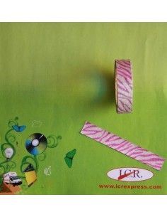 CINTA ADHESIVA GLITTER CON BRILLO CON DETALLE CEBRA ROSA DE 15MM X 5MT