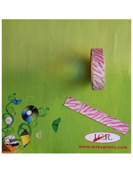 CINTA ADHESIVA GLITTER CON BRILLO CON DETALLE CEBRA ROSA DE 15MM X 5MT