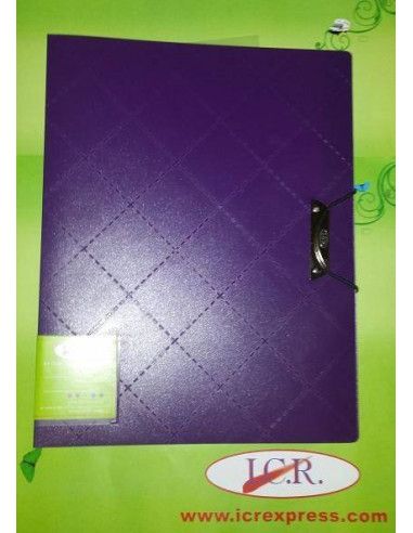 CARPETA CON 40 FUNDAS CON BROCHE METALICO Y DISEÑO EN ROMBOS DE COLOR PURPURA