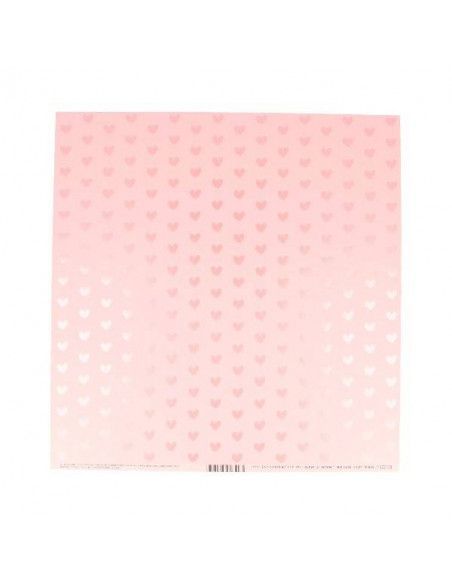 HOJA CON EFECTO METALIZADO DE 30X30 CM CORAZÓN ROSA CLARO