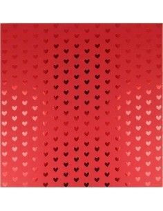 PAPEL METALIZADO PARA SCRAP DE 30X30 CM CORAZÓN ROJO