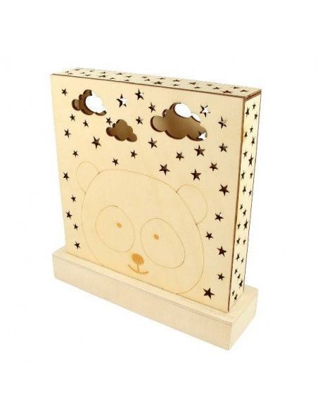 LÁMPARA INFANTIL DE MADERA CON 6 LUCES LED PARA DECORAR 20X21X5.8 CM OSOS