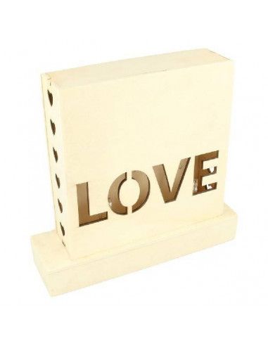 LAMPARA DE MADERA PARA DECORAR CON 6 LUCES LED 20X19X5.8 CM LOVE