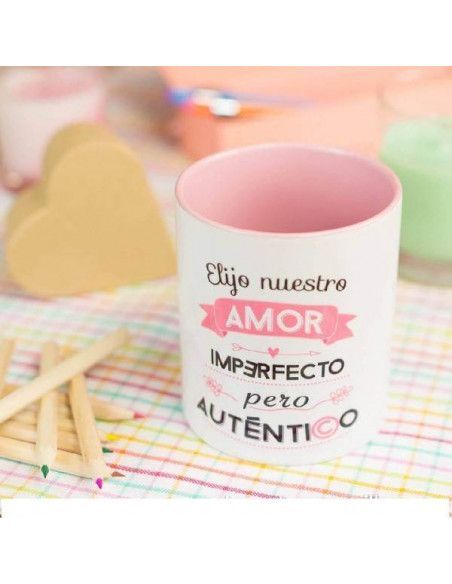 TAZAS DE CERAMICA LA MENTE ES MARAVILLOSA` ELIJO NUESTRO AMOR IMPERFECTO PERO AUTENTICO´